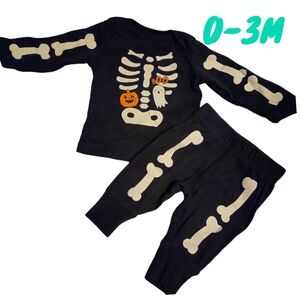 Carters Child of Mine Infant 0-3M Halloween Skeleton Bones Pjs 2p Set Costume